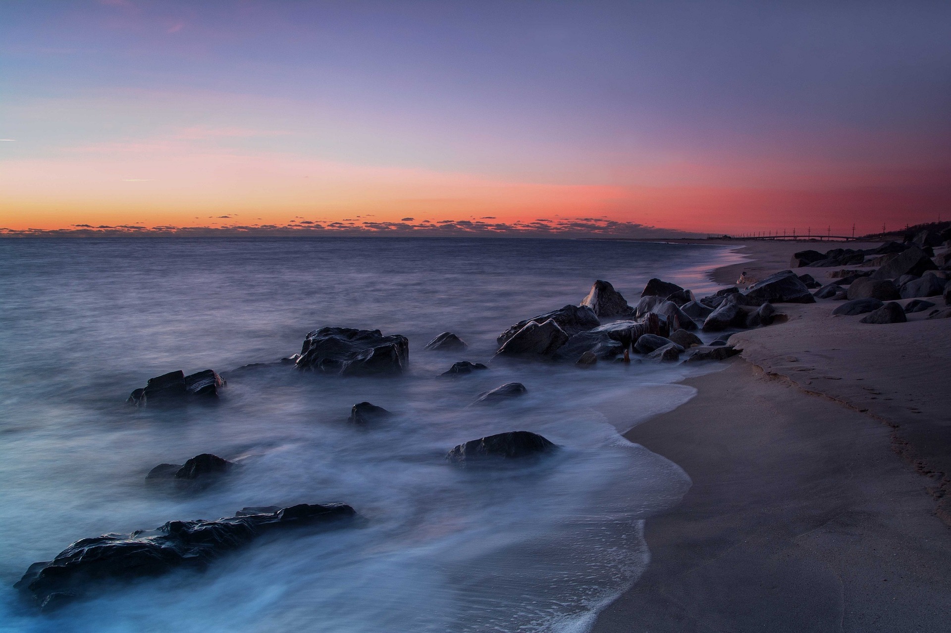 Image of beach shoreline during a sunset