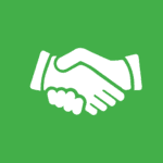 White Vector image of two hands shaking on green background.